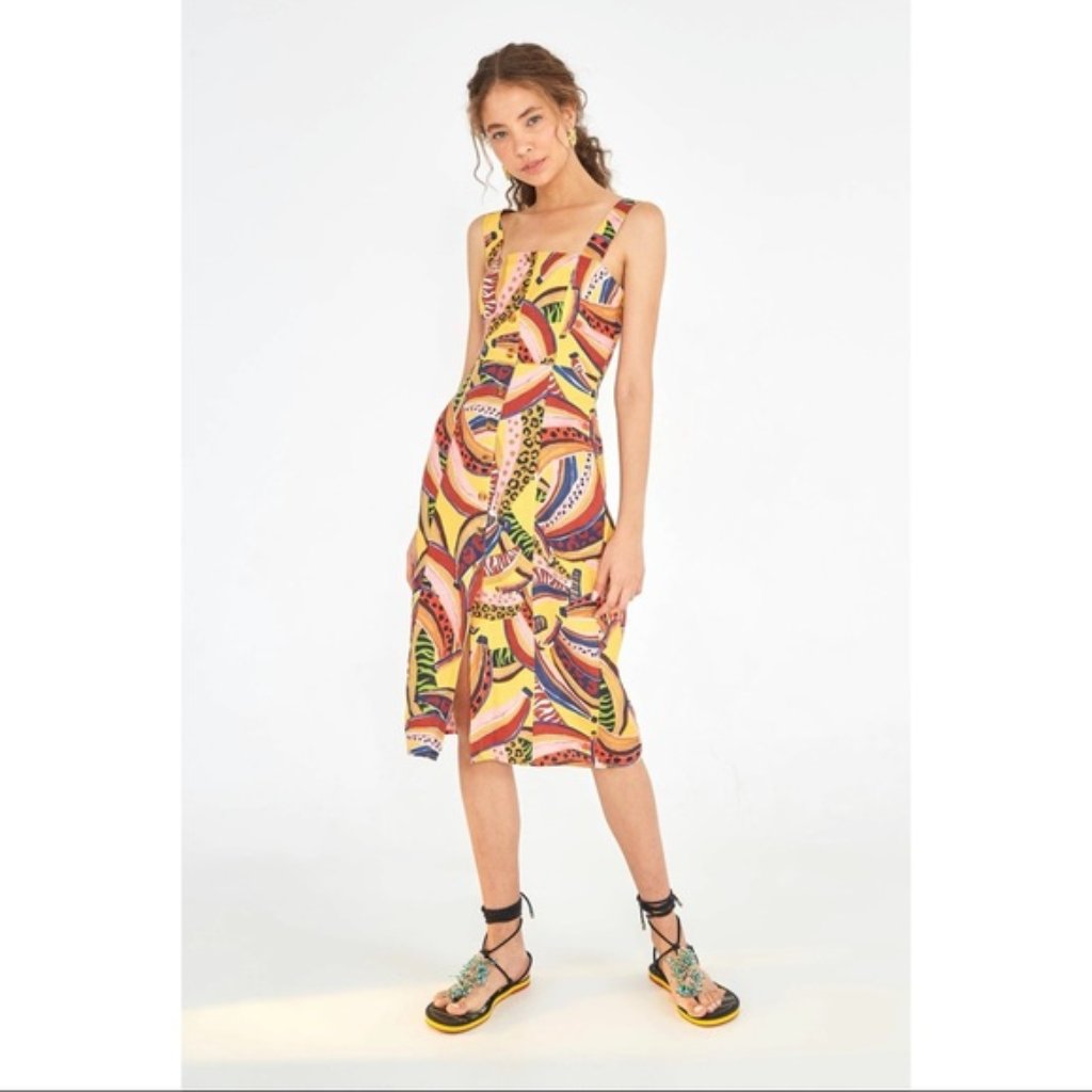 *Nwt* Farm Rio Linen Banana Midi Dress